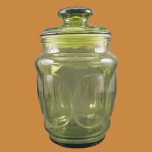 Vintage 1960s L.E. Smith Avocado Green Thumbprint Apothecary Jar